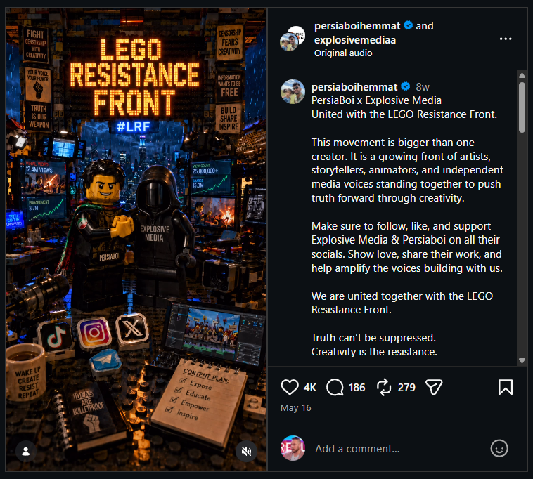 Co-authored 'LEGO Resistance Front' declaration by persiaboihemmat and explosivemediaa.