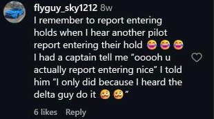flyguy_sky1212 comment about a captain remarking on his report-entering-the-hold radio call