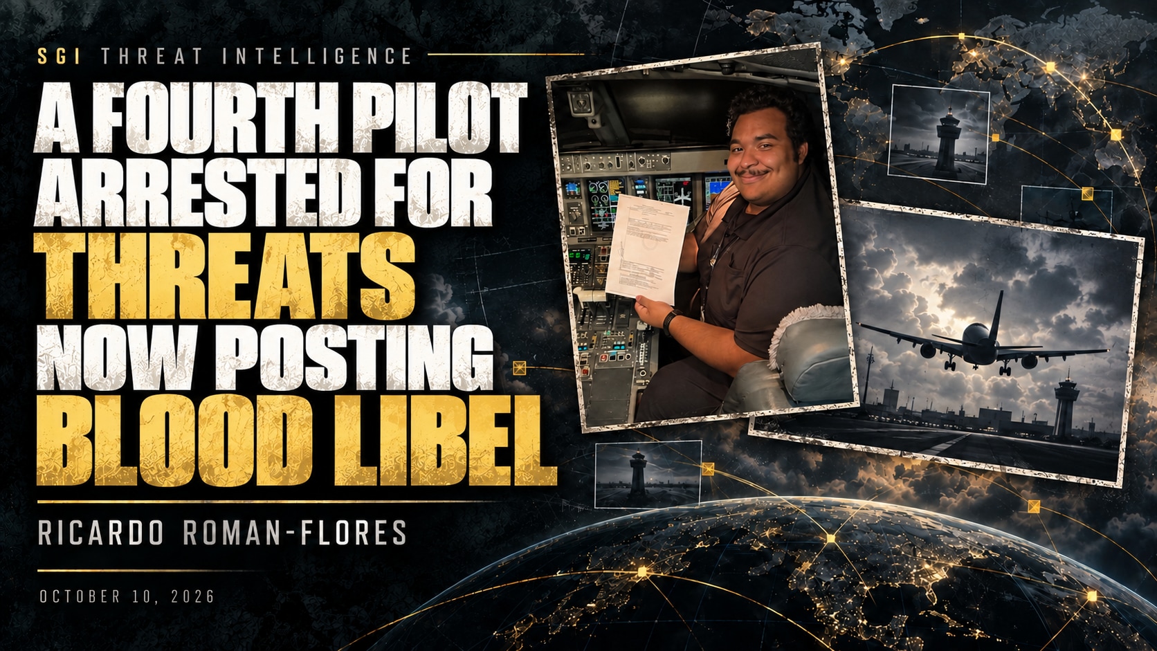 SGI threat intelligence cover: A Fourth Pilot: Arrested for Threats, Now Posting Blood Libel. Ricardo Roman-Flores