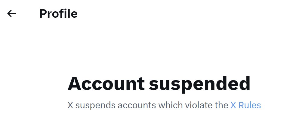 X profile page reading Account suspended