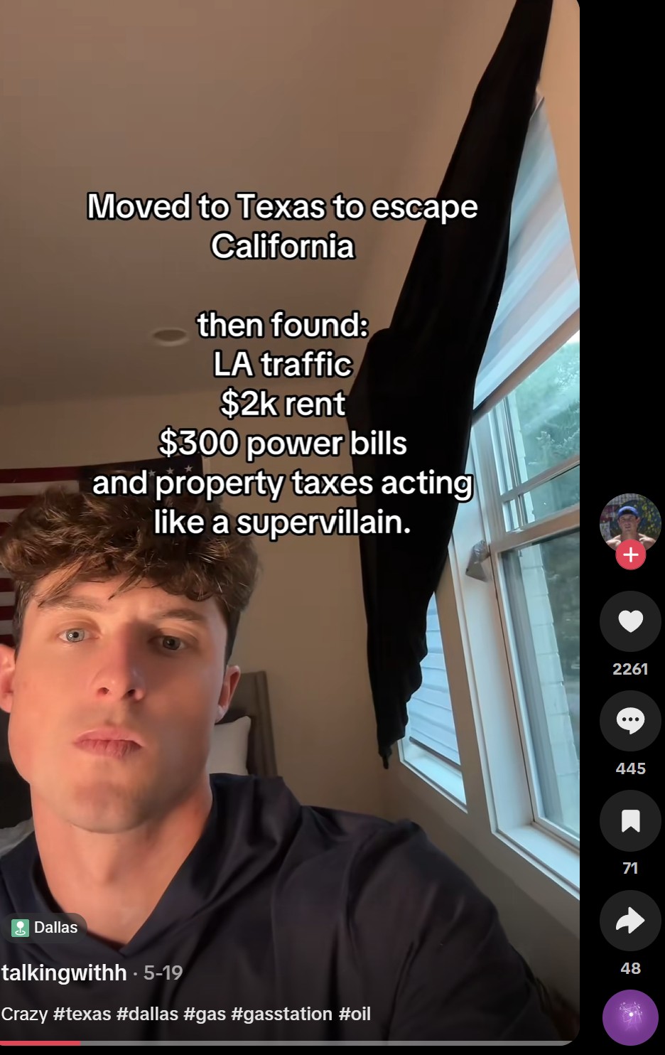 talkingwithh post, 19 May, on-screen text about Texas costs