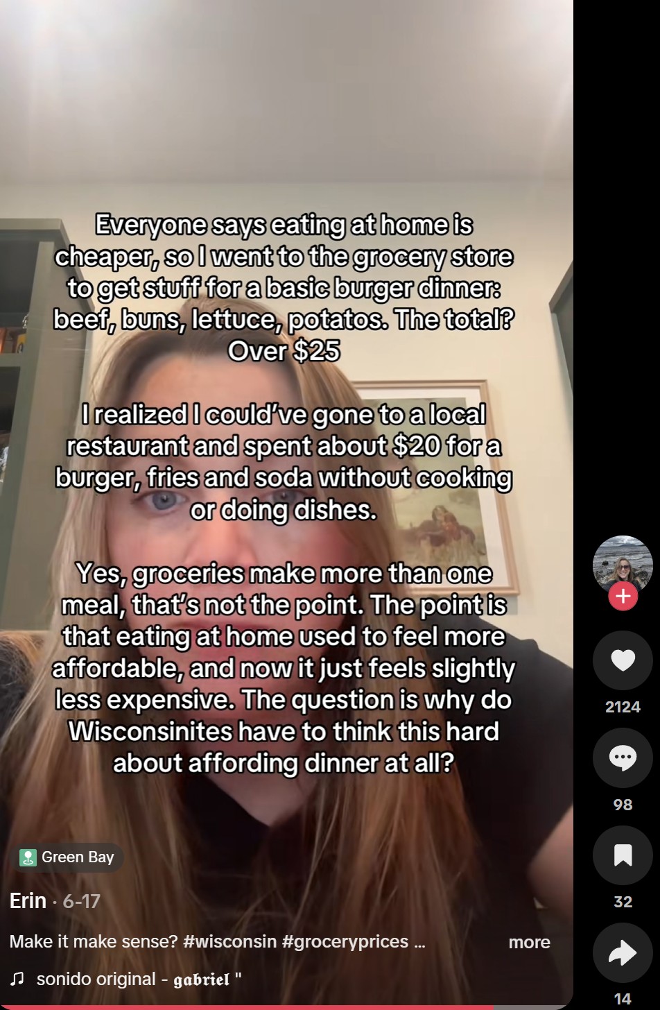 TikTok post by Erin, Green Bay, 17 June, same text with Wisconsinites substituted